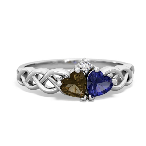 smoky quartz-lab sapphire celtic braid ring
