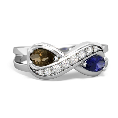 smoky quartz-lab sapphire diamond infinity ring