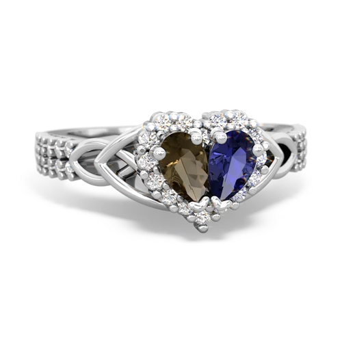 smoky quartz-lab sapphire keepsake engagement ring