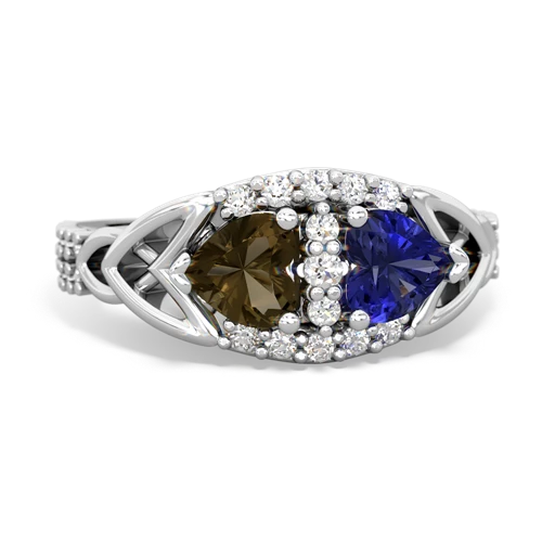 smoky quartz-lab sapphire keepsake engagement ring
