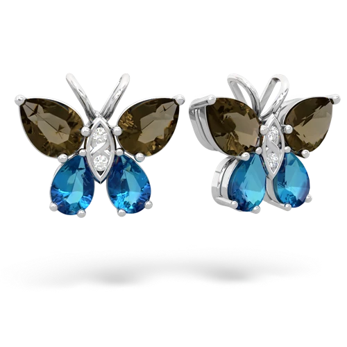 smoky quartz-london topaz butterfly earrings