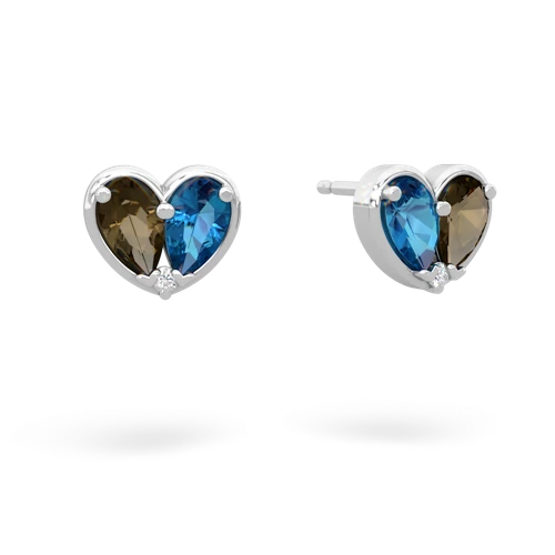 smoky quartz-london topaz one heart earrings
