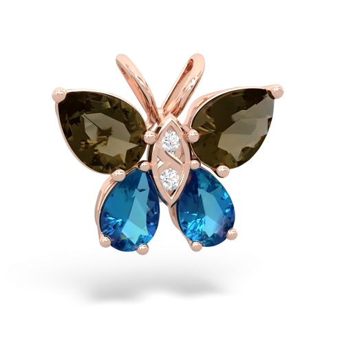smoky quartz-london topaz butterfly pendant