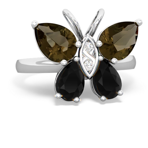 smoky quartz-onyx butterfly ring