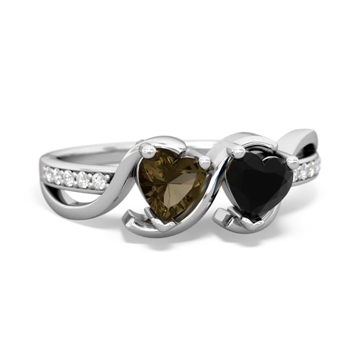 smoky quartz-onyx double heart ring