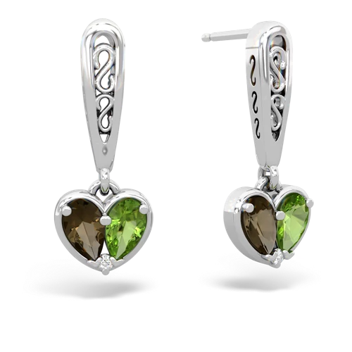 smoky quartz-peridot filligree earrings