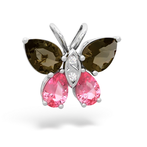 smoky quartz-pink sapphire butterfly pendant