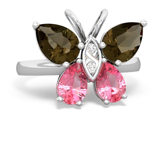 smoky quartz-pink sapphire butterfly ring