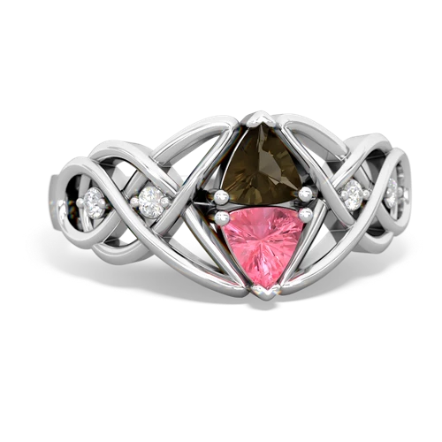 smoky quartz-pink sapphire celtic knot ring