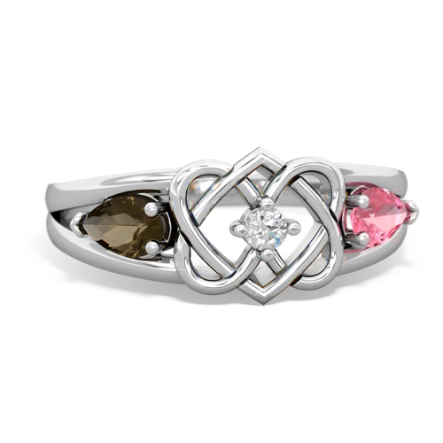 smoky quartz-pink sapphire double heart ring