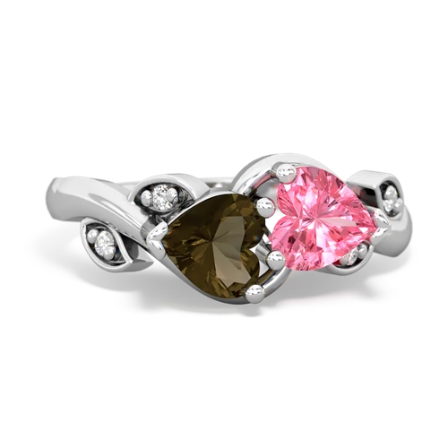 smoky quartz-pink sapphire floral keepsake ring