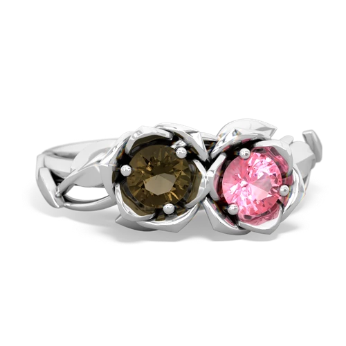 smoky quartz-pink sapphire roses ring