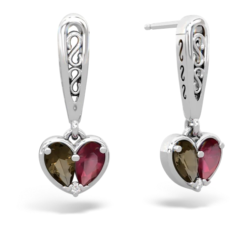 smoky quartz-ruby filligree earrings