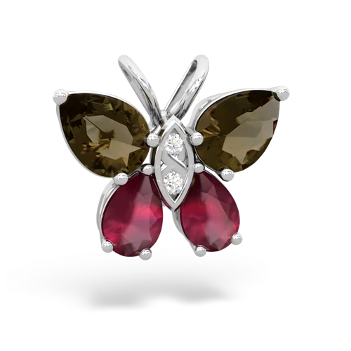 smoky quartz-ruby butterfly pendant