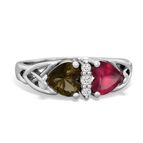 smoky quartz-ruby celtic ring