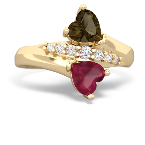 smoky quartz-ruby modern ring