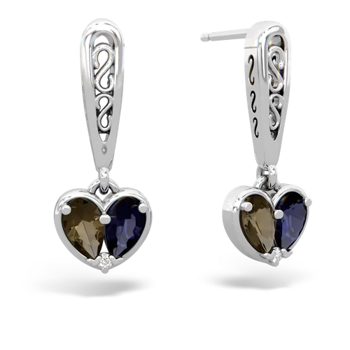 smoky quartz-sapphire filligree earrings