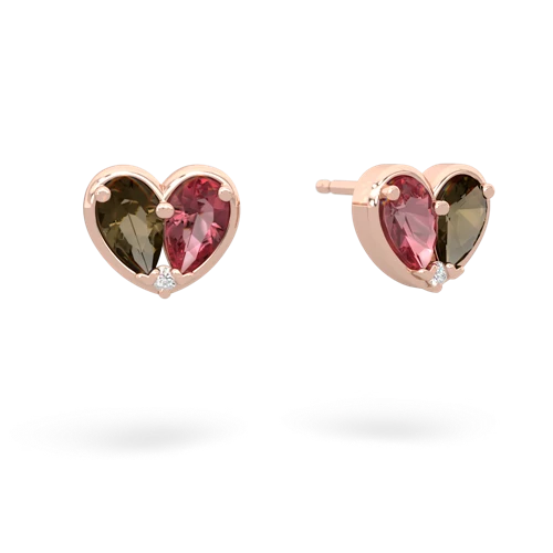 smoky quartz-tourmaline one heart earrings