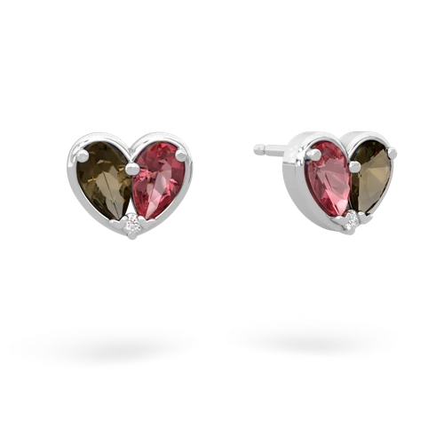 smoky quartz-tourmaline one heart earrings