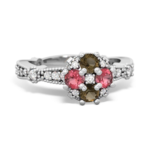 smoky quartz-tourmaline art deco engagement ring