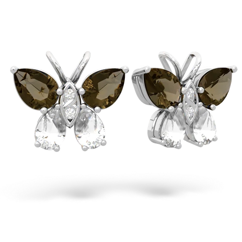 smoky quartz-white topaz butterfly earrings
