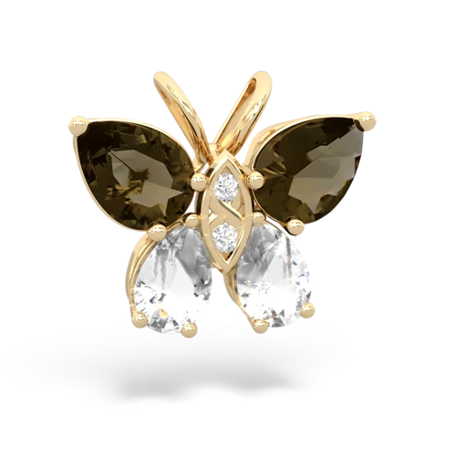 smoky quartz-white topaz butterfly pendant