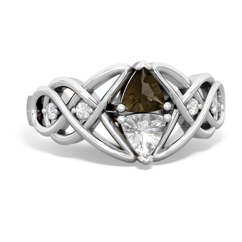 smoky quartz-white topaz celtic knot ring