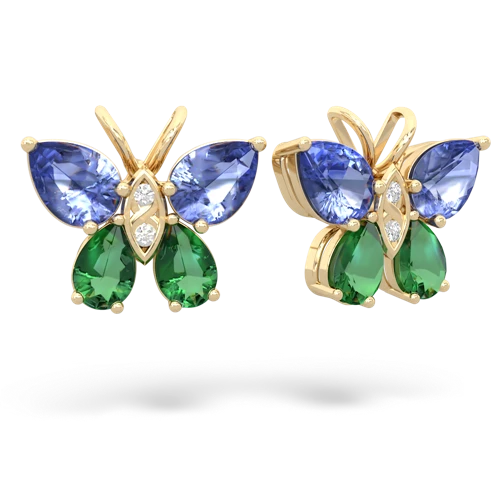 tanzanite-lab emerald butterfly earrings