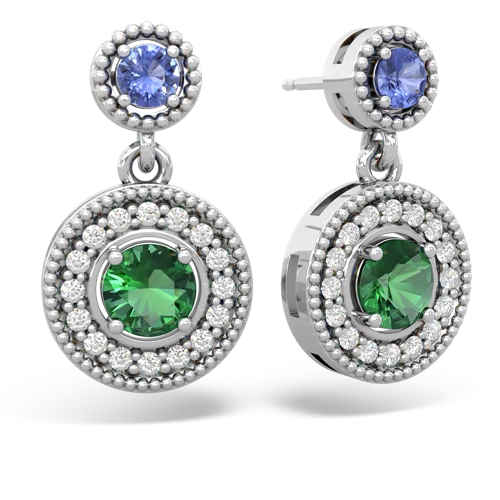 tanzanite-lab emerald halo earrings
