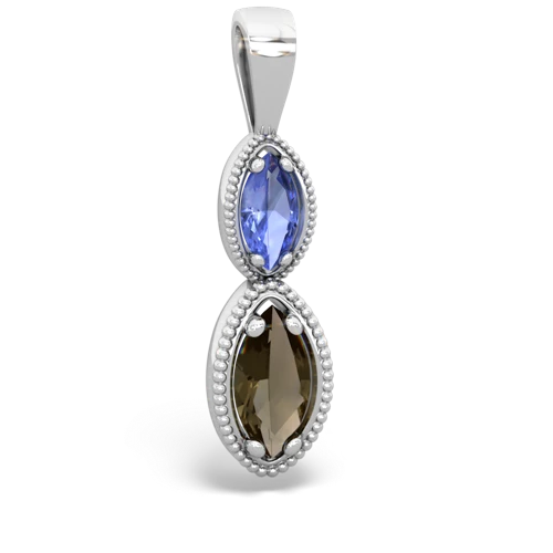 tanzanite-smoky quartz antique milgrain pendant