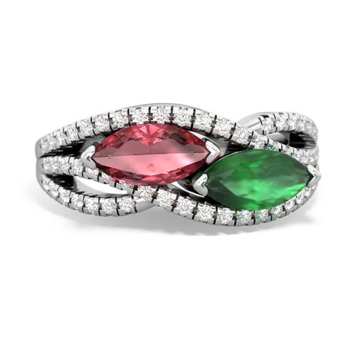tourmaline-emerald double heart ring