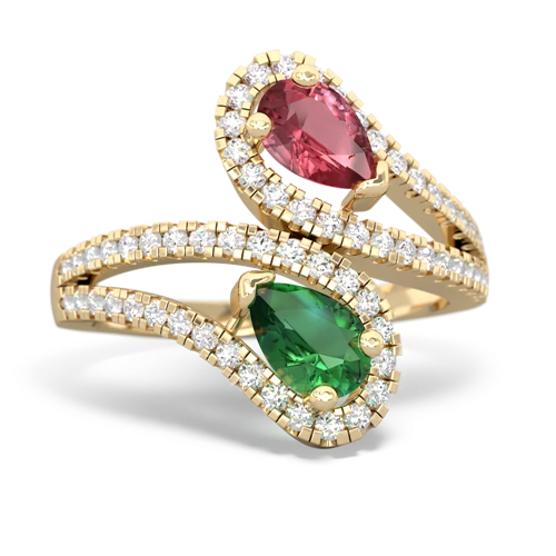 tourmaline-lab emerald pave swirls ring