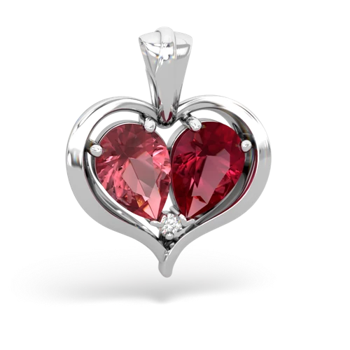 tourmaline-lab ruby half heart whole pendant
