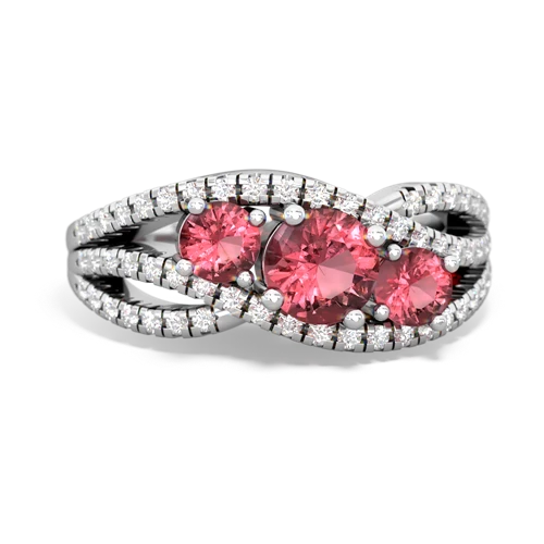 pink sapphire-lab ruby three stone pave ring