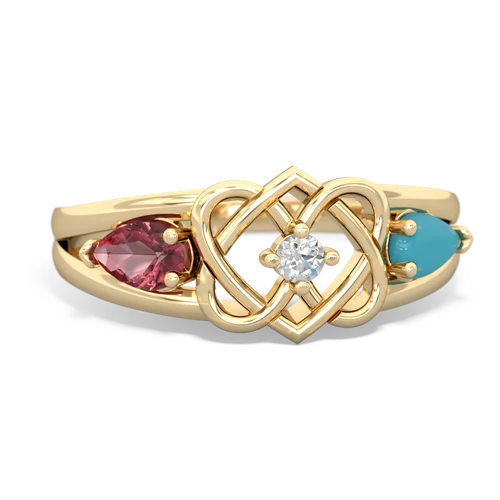 tourmaline-turquoise double heart ring