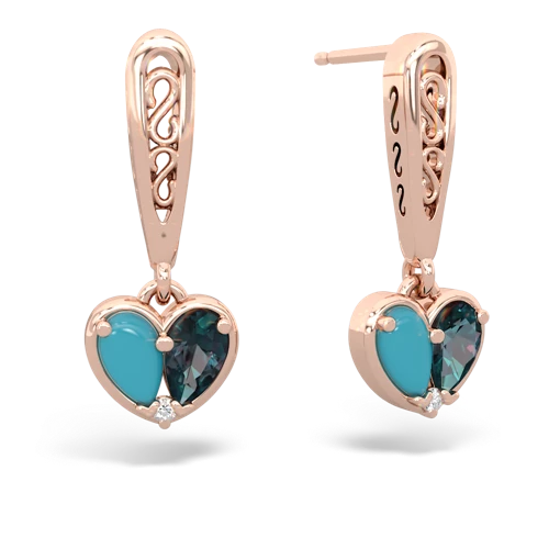 turquoise-alexandrite filligree earrings