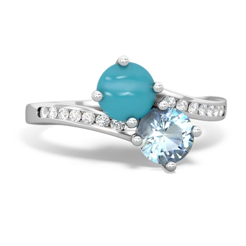 turquoise-aquamarine two stone channel ring