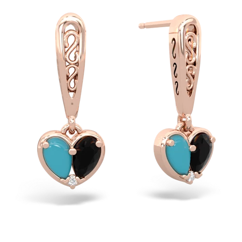 turquoise-onyx filligree earrings