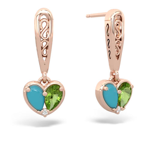 turquoise-peridot filligree earrings