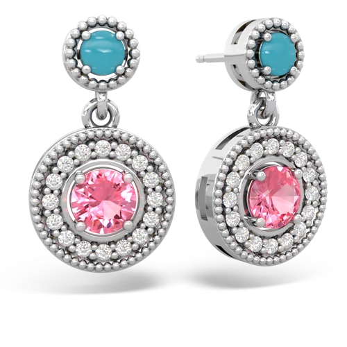 turquoise-pink sapphire halo earrings