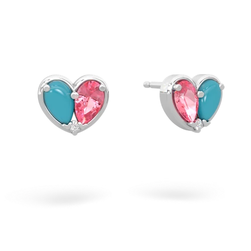 turquoise-pink sapphire one heart earrings