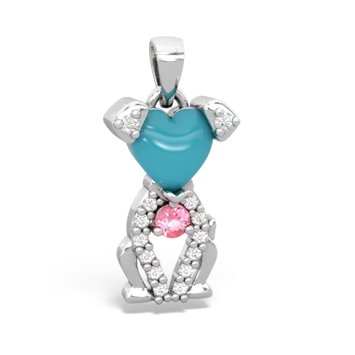turquoise-pink sapphire birthstone puppy pendant