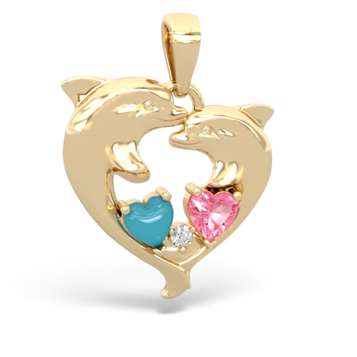 turquoise-pink sapphire dolphins pendant