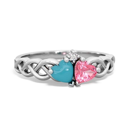 turquoise-pink sapphire celtic braid ring