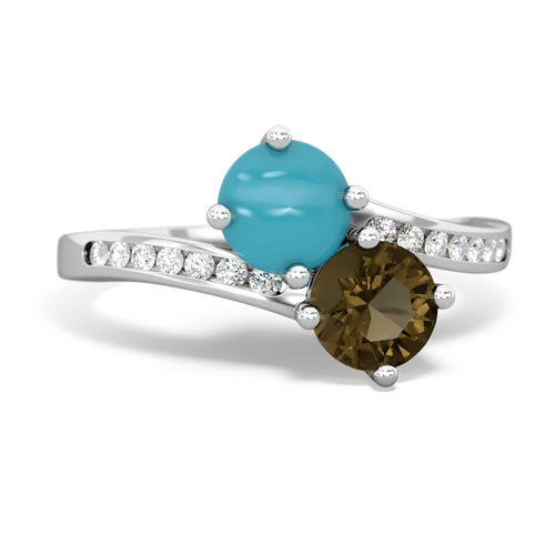 turquoise-smoky quartz two stone channel ring