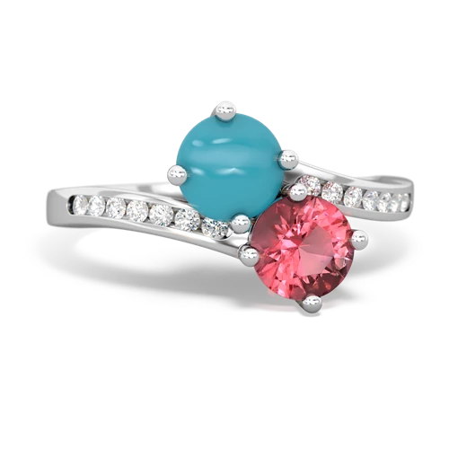 turquoise-tourmaline two stone channel ring