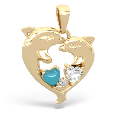 turquoise-white topaz dolphins pendant