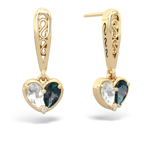 white topaz-alexandrite filligree earrings