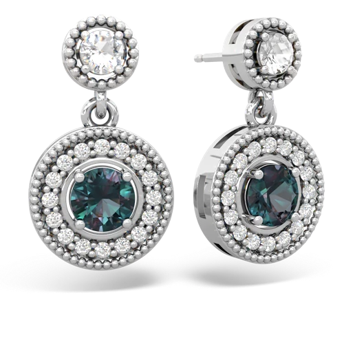 white topaz-alexandrite halo earrings
