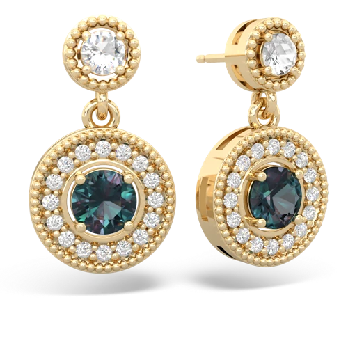 white topaz-alexandrite halo earrings
